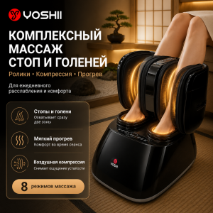 Черный массажер для ног YOSHI Atama Black 3 в 1 с компрессией и прогревом Черный массажер для ног YOSHI Atama Black 3 в 1 с компрессией и прогревом